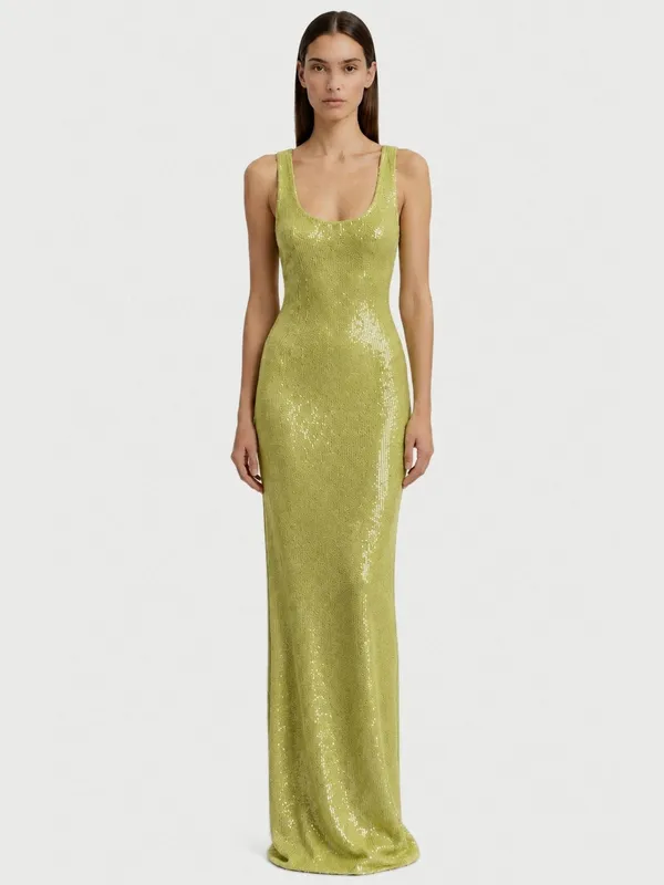 Sequin Racer Back Maxi in Green Oasis
